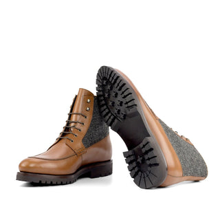 Ambrogio Bespoke Black & Brown Herringbone Fabric / Leather Mocassin Boots (AMB2264)