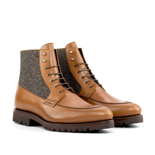 Ambrogio Bespoke Black & Brown Herringbone Fabric / Leather Mocassin Boots (AMB2264)