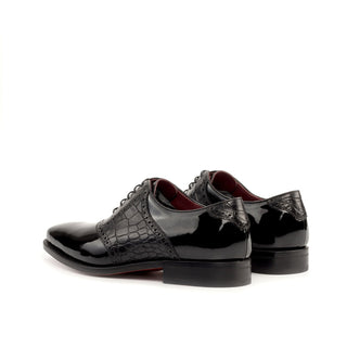 Ambrogio Bespoke Black Crocodile Embossed / Patent Formal Saddle Oxfords (AMB2285)