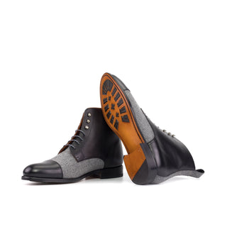 Ambrogio Bespoke Black & Gray Fabric / Leather Jumper Boots (AMB2501)