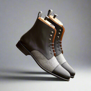 Ambrogio Bespoke Black & Gray Fabric / Leather Jumper Boots (AMB2501)