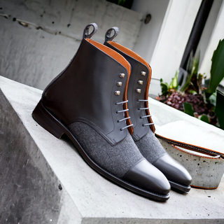 Ambrogio Bespoke Black & Gray Fabric / Leather Jumper Boots (AMB2502)