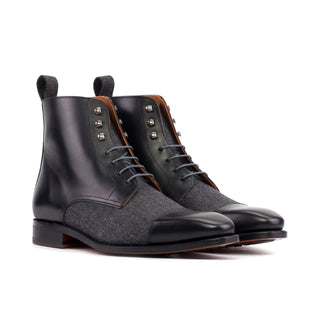 Ambrogio Bespoke Black & Gray Fabric / Leather Jumper Boots (AMB2502)