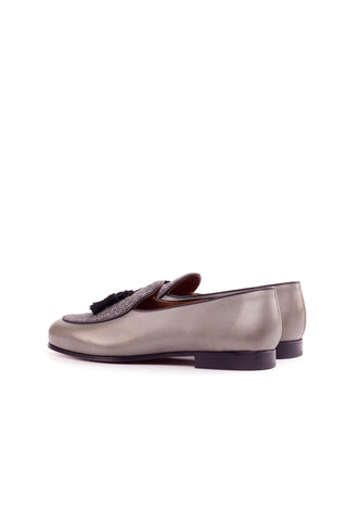 Ambrogio Bespoke Black & Gray Fabric / Suede / Leather Belgian Loafers (AMB2564)