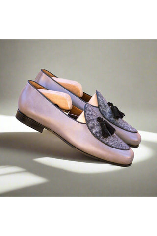 Ambrogio Bespoke Black & Gray Fabric / Suede / Leather Belgian Loafers (AMB2564)