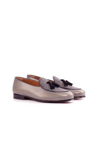 Ambrogio Bespoke Black & Gray Fabric / Suede / Leather Belgian Loafers (AMB2564)
