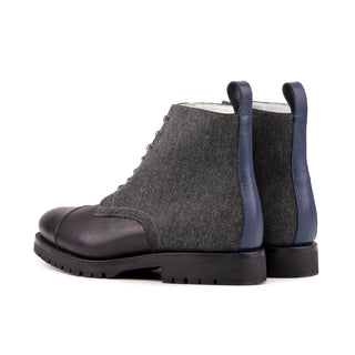 Ambrogio Bespoke Black & Gray Flannel Fabric / Full Grain Leather Jumper Boots (AMB2410)