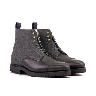 Ambrogio Bespoke Black & Gray Flannel Fabric / Full Grain Leather Jumper Boots (AMB2410)