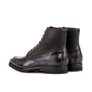 Ambrogio Bespoke Black & Gray Patina / Leather Moccasin Boots (AMB2445)