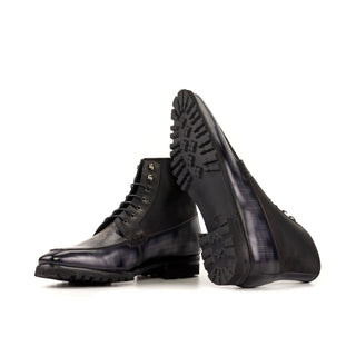 Ambrogio Bespoke Black & Gray Patina / Leather Moccasin Boots (AMB2445)