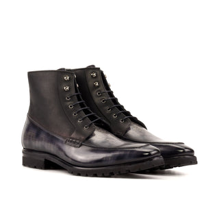 Ambrogio Bespoke Black & Gray Patina / Leather Moccasin Boots (AMB2445)