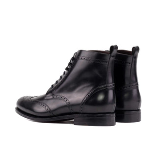 Ambrogio Bespoke Black Leather Military Wingtip Boots (AMB2403)