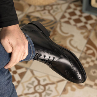 Ambrogio Bespoke Black Leather Military Wingtip Boots (AMB2403)