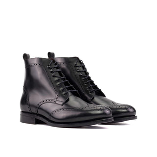 Ambrogio Bespoke Black Leather Military Wingtip Boots (AMB2403)