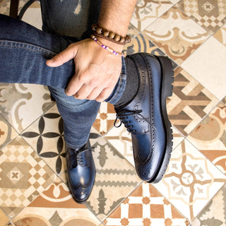 Ambrogio Bespoke Blue Leather Long wingtip Derby Oxfords (AMB2384)