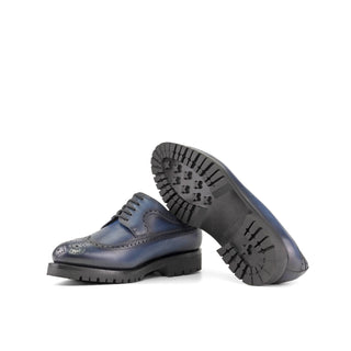 Ambrogio Bespoke Blue Leather Long wingtip Derby Oxfords (AMB2384)
