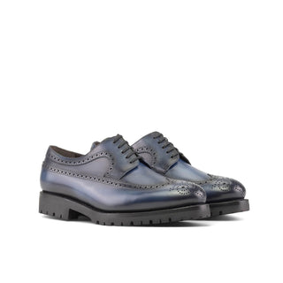 Ambrogio Bespoke Blue Leather Long wingtip Derby Oxfords (AMB2384)