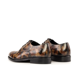 Ambrogio Bespoke Brown Camo Patina Leather Derby Oxfords (AMB2352)
