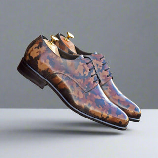 Ambrogio Bespoke Brown Camo Patina Leather Derby Oxfords (AMB2352)