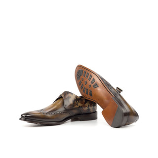 Ambrogio Bespoke Brown & Camo Patina Leather Monk Strap (AMB2378)