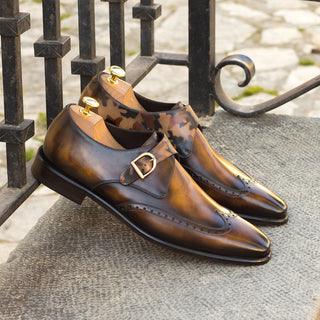 Ambrogio Bespoke Brown & Camo Patina Leather Monk Strap (AMB2378)
