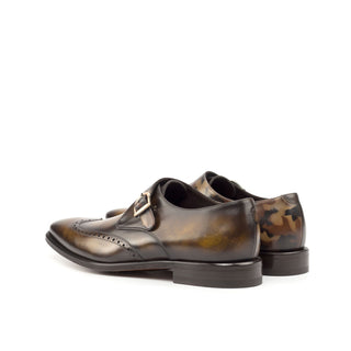 Ambrogio Bespoke Brown & Camo Patina Leather Monk Strap (AMB2378)