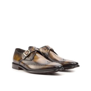 Ambrogio Bespoke Brown & Camo Patina Leather Monk Strap (AMB2378)