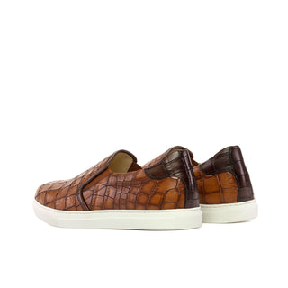 Ambrogio Bespoke Brown Crocodile Embossed Leather Slip-On Sneakers (AMB2274)