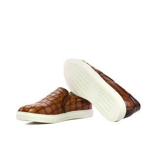 Ambrogio Bespoke Brown Crocodile Embossed Leather Slip-On Sneakers (AMB2274)