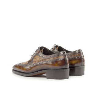 Ambrogio Bespoke Brown & Fire Crocodile Embossed / Patina Leather Longwing Blucher Oxfords (AMB2241)