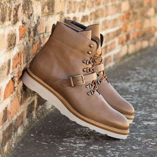 Ambrogio Bespoke Brown Patina Leather Hiking Boots (AMB2282)