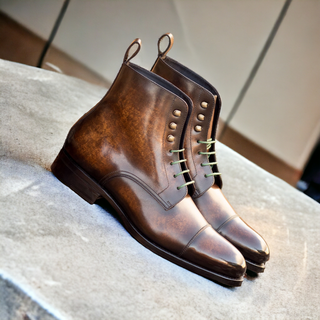 Ambrogio Bespoke Brown Patina Leather Jumper Boots (AMB2507)
