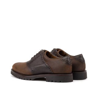 Ambrogio Bespoke Brown Waxed Suede / Pebble Grain Leather Saddle Oxfords (AMB2557)