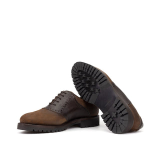 Ambrogio Bespoke Brown Waxed Suede / Pebble Grain Leather Saddle Oxfords (AMB2557)
