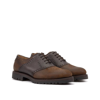 Ambrogio Bespoke Brown Waxed Suede / Pebble Grain Leather Saddle Oxfords (AMB2557)