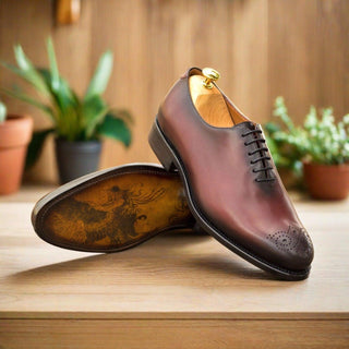 Ambrogio Bespoke Burgundy Calf-SKin Leather Wholecut Oxfords (AMB2531)