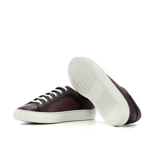 Ambrogio Bespoke Burgundy Calf-Skin / Woven Leather Trainer Sneakers (AMB2484)