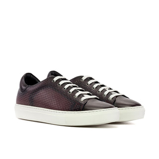 Ambrogio Bespoke Burgundy Calf-Skin / Woven Leather Trainer Sneakers (AMB2484)