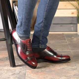 Ambrogio Bespoke Burgundy Patina Leather Classic Cap-Toe Oxfords (AMB2382)