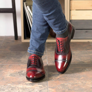 Ambrogio Bespoke Burgundy Patina Leather Classic Cap-Toe Oxfords (AMB2382)