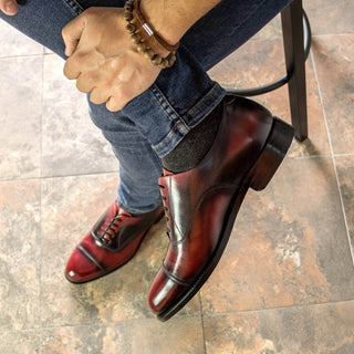 Ambrogio Bespoke Burgundy Patina Leather Classic Cap-Toe Oxfords (AMB2382)