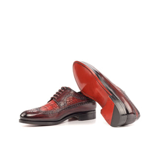 Ambrogio Bespoke Burgundy & Red Crocodile Embossed / Patina Leather Longwing Blucher Oxfords (AMB2243)