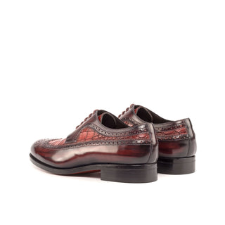 Ambrogio Bespoke Burgundy & Red Crocodile Embossed / Patina Leather Longwing Blucher Oxfords (AMB2243)