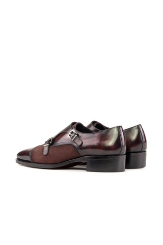 Ambrogio Bespoke Burgundy Suede / Patina Leather Monk-Straps Loafers (AMB2418) rererfgfg
