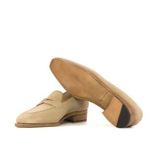 Ambrogio Bespoke Camel Suede Penny Loafers (AMB2393)