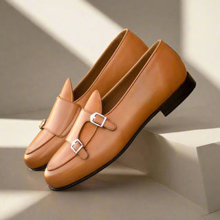 Ambrogio Bespoke Cognac Full Grain / Leather Double Monk Strap (AMB2554)