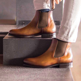 Ambrogio Bespoke Cognac Leather Chelsea Boots (AMB2257)