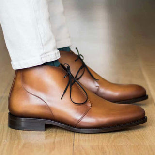 Ambrogio Bespoke Cognac Leather Chukka Boots (AMB2265)