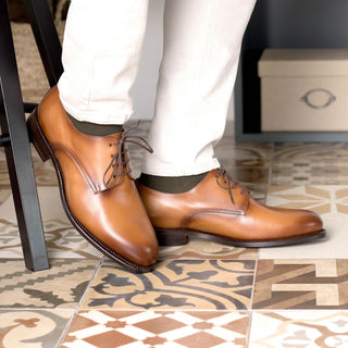 Ambrogio Bespoke Cognac Leather Derby Oxfords (AMB2330)