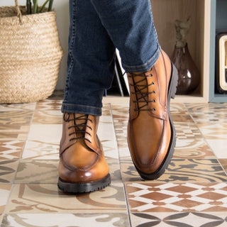 Ambrogio Bespoke Cognac Leather Moccasin Boots (AMB2412)
